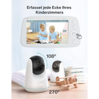 FAKEME Baby Monitor s rozdělitelným displejem, 5" 720P s 2 kamerami, audio a video monitorování, otáčení, sklánění, zoom, dosah 